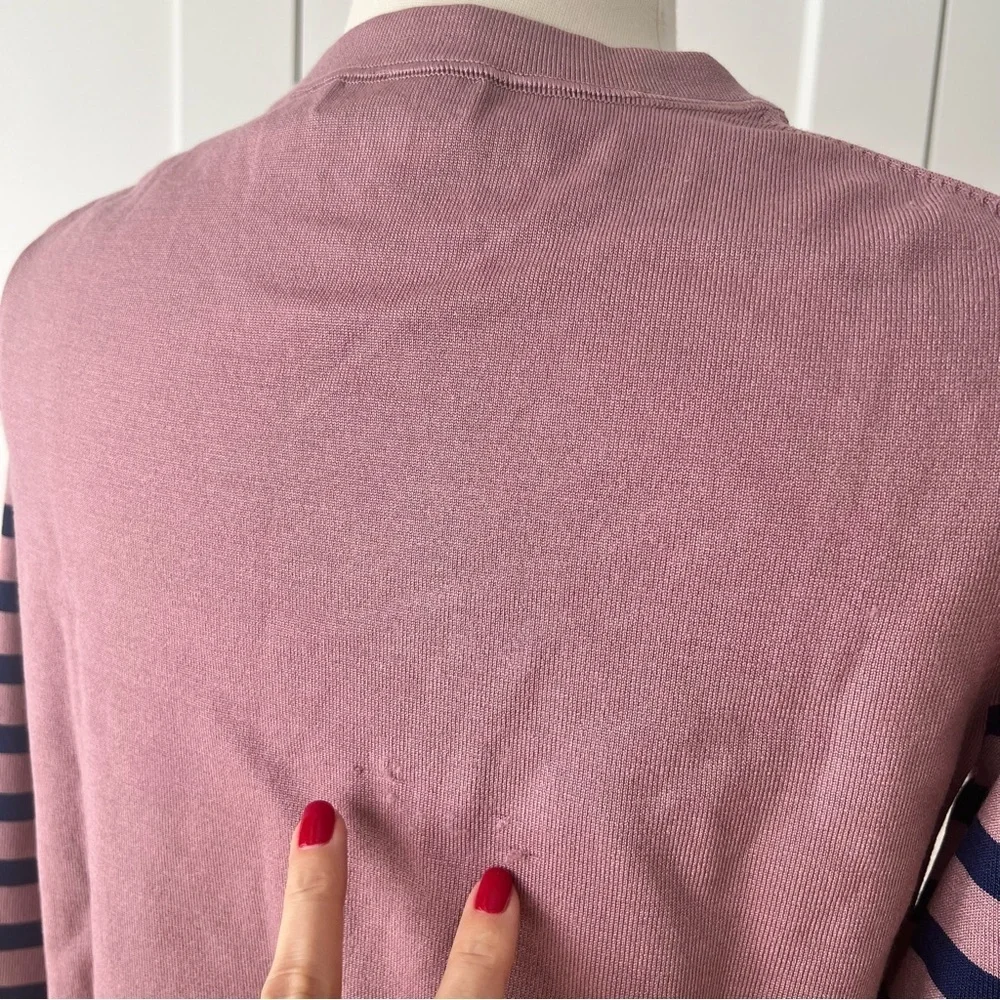 J Crew Silk Blend Knit Top Sweater with Navy Striped Sleeves size Small
